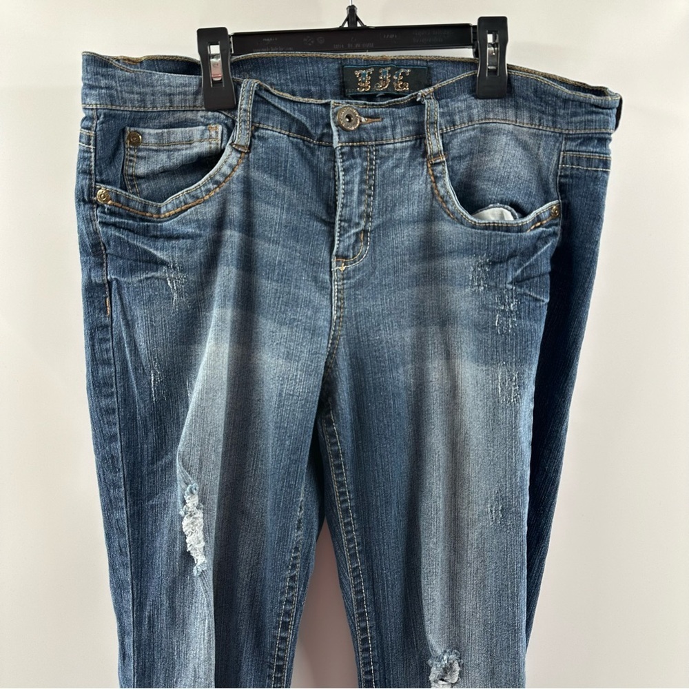 TJC Truce Jean Company Y2K Straight Jeans – Mid Rise, Medium/Dark Wash, Size 12 - Picture 3 of 9